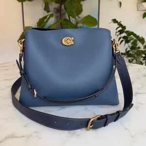 Coach Willow Shoulder Bag in Colorblock Denim Blue Leather Brass Crossbody C2590